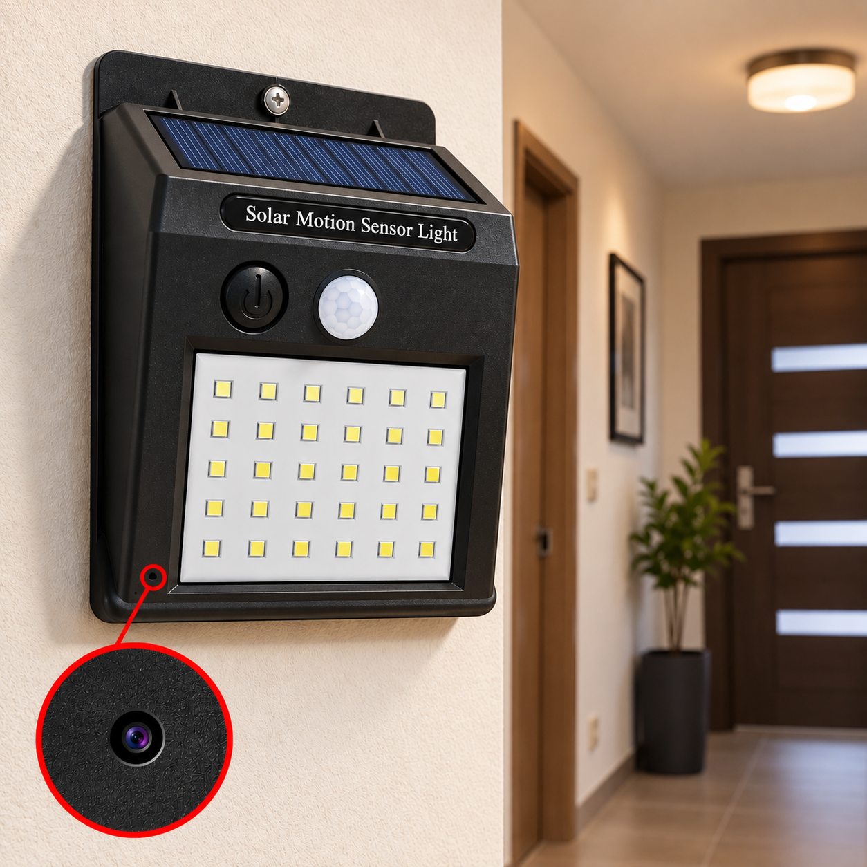 Telecamera nascosta in un’imitazione di luce solare a LED in un ambiente interno